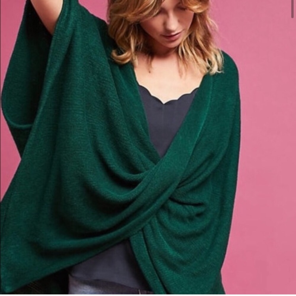 Anthropologie Green Wrap Sweater Sleeping on Snow